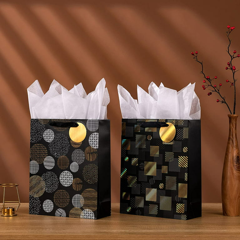 SHIPKEY 12 Pack Black Gift Bags with Tissue Paper, 7x3x9 Small Moon Gift  Bags Assortment for Party Favors, Bathing Products, and Flower 