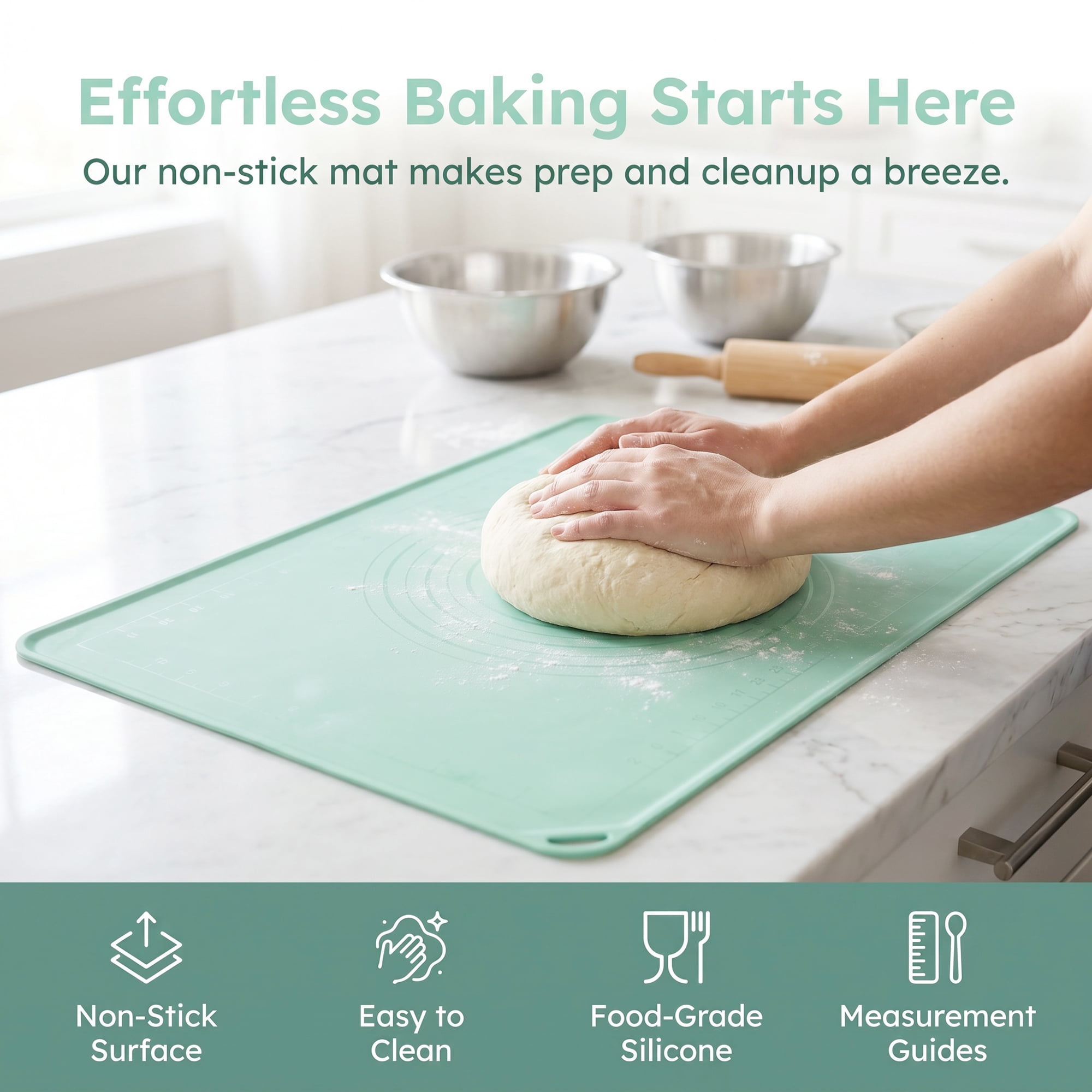Unique Bargains Solid Color Silicone Pastry Baking Mat with Measurements Green 15.7"x23.6"