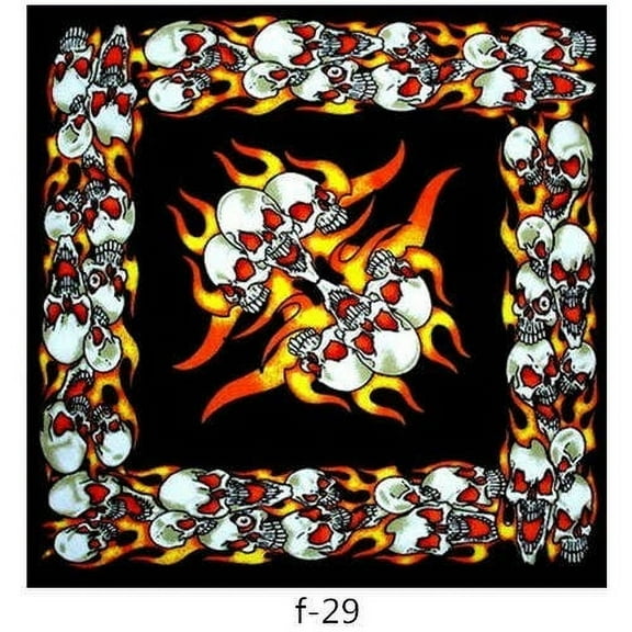 6 Flaming Skull Bandana Design Head Wrap 100% Cotton 22"X22"