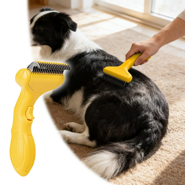 Pet Grooming Brush Self Cleaning Metal Comb for Detangling and Dematting Cats and Dogs One Click Hair Removal Easy Undercoat Management Durable ABS Design