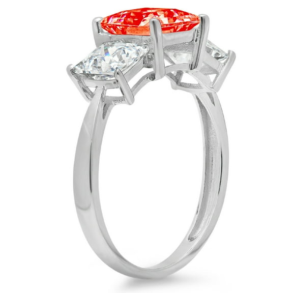 2.5 ct Princess Cut Simulated Red Diamond Three-Stone Engagement Ring for Women in 18K White Gold