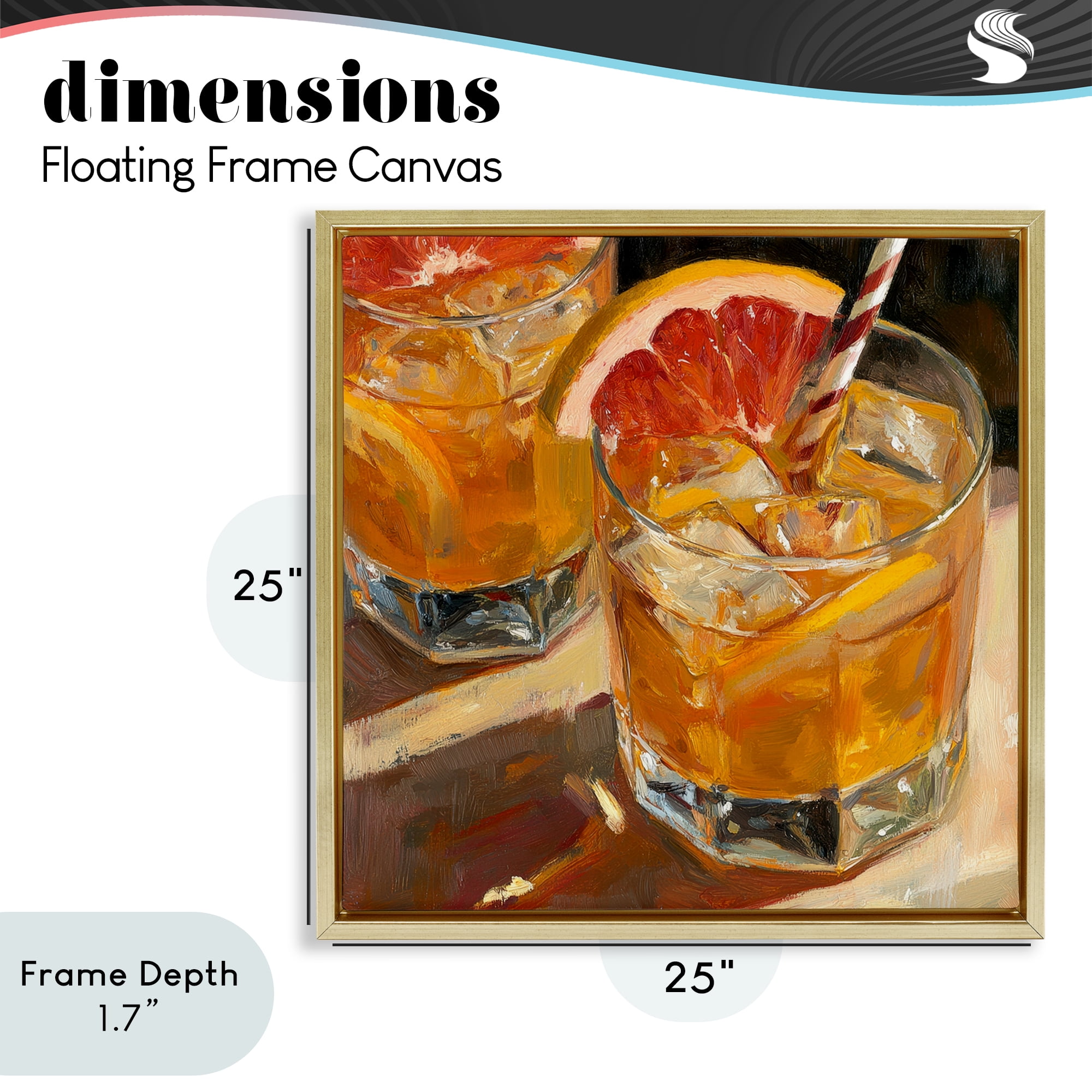 Stupell Industries Grapefruit Cocktail with Ice Cubes Gold Framed Floater Canvas Wall Art, design by Petal Prints Design