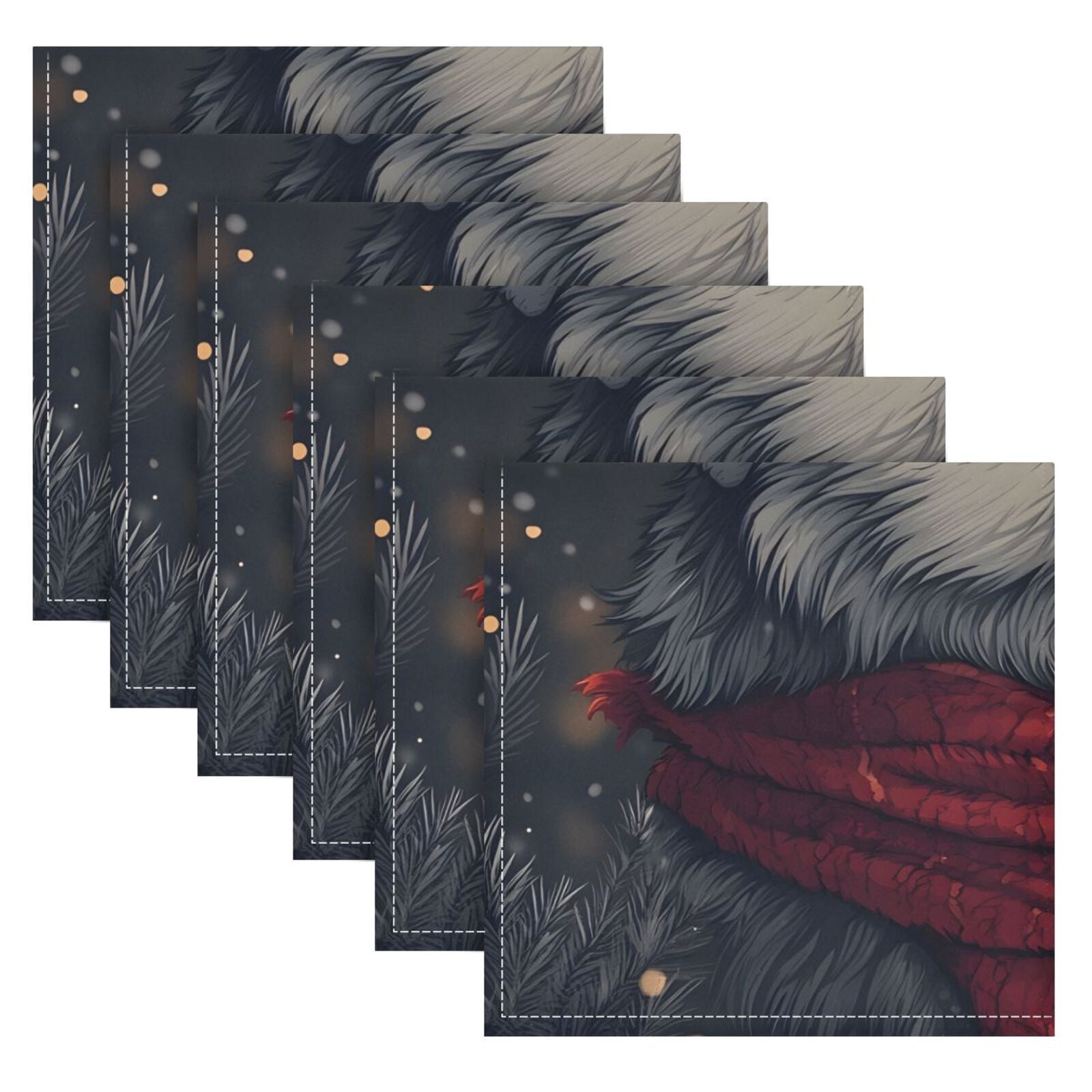 JSTEL Christmas Wolf Cloth Napkins Set of 6, 20x20 Inch Washable and Reusable Napkin for Decoupage Dinner Party Everyday Use