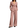 thumbnail image 2 of Women's Blazer Straight-Leg Suit Solid Color V-neck Long Sleeves Suit Coat Straight-leg Pants Suit Breathable Lightweight Office Wear for Women, 2 of 8