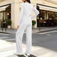 thumbnail image 5 of Women's 2 Piece Casual Knit Set V Necklinen Full Buttom Down Top Wide Leg Pants Casual Suits for Fall White XL, 5 of 6