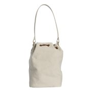 Miu Miu Gabardine Mini Bucket Bag Off White Drawstring Leather Trim Gold Tone