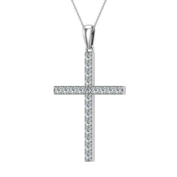 Diamond Cross Necklace for Women 14K White Gold 1.05 ctw 27 mm Easter Gifts
