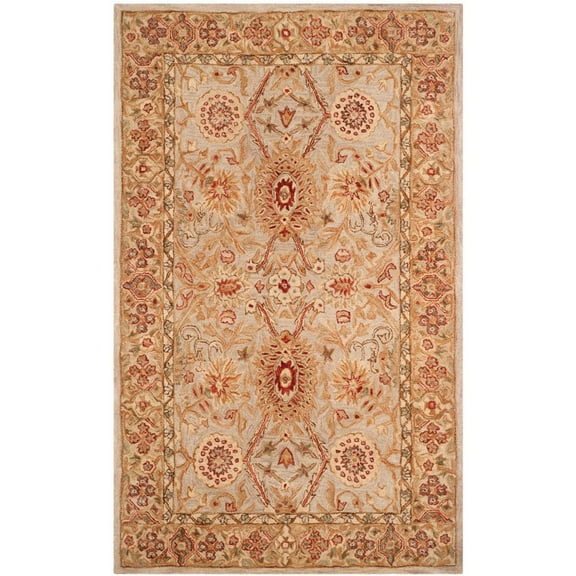 SAFAVIEH Anatolia Trinity Traditional Wool Area Rug, Ivory/Sage, 6' x 9'
