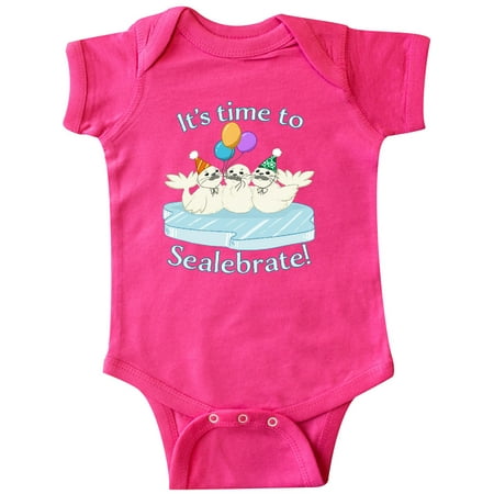 

Inktastic It s Time to Sealebrate Seals with Balloons and Party Hats Gift Baby Boy or Baby Girl Bodysuit