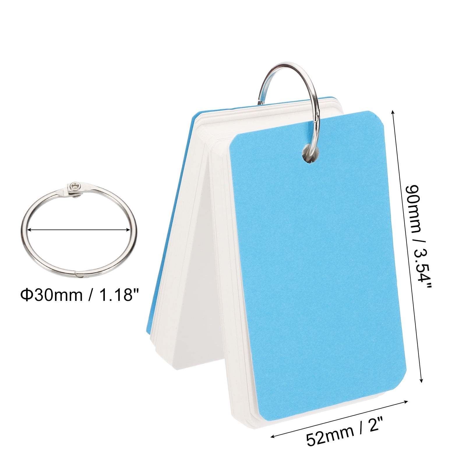 10pcs Flash Card with Ring, 3.5x2" Flash Card Blank 100 Sheets Each White Blank Index Cards Small Note Cards for Studying Memory Learning, Blue