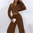 thumbnail image 5 of Levmjia Womens Casual 3 Piece Suit Soft Cotton Long Sleeve Autumn Winter Sports Rib Knit Cardigan Short Vest Wide Leg Pants Comfortable Wear wear Outfits Everyday, 5 of 9