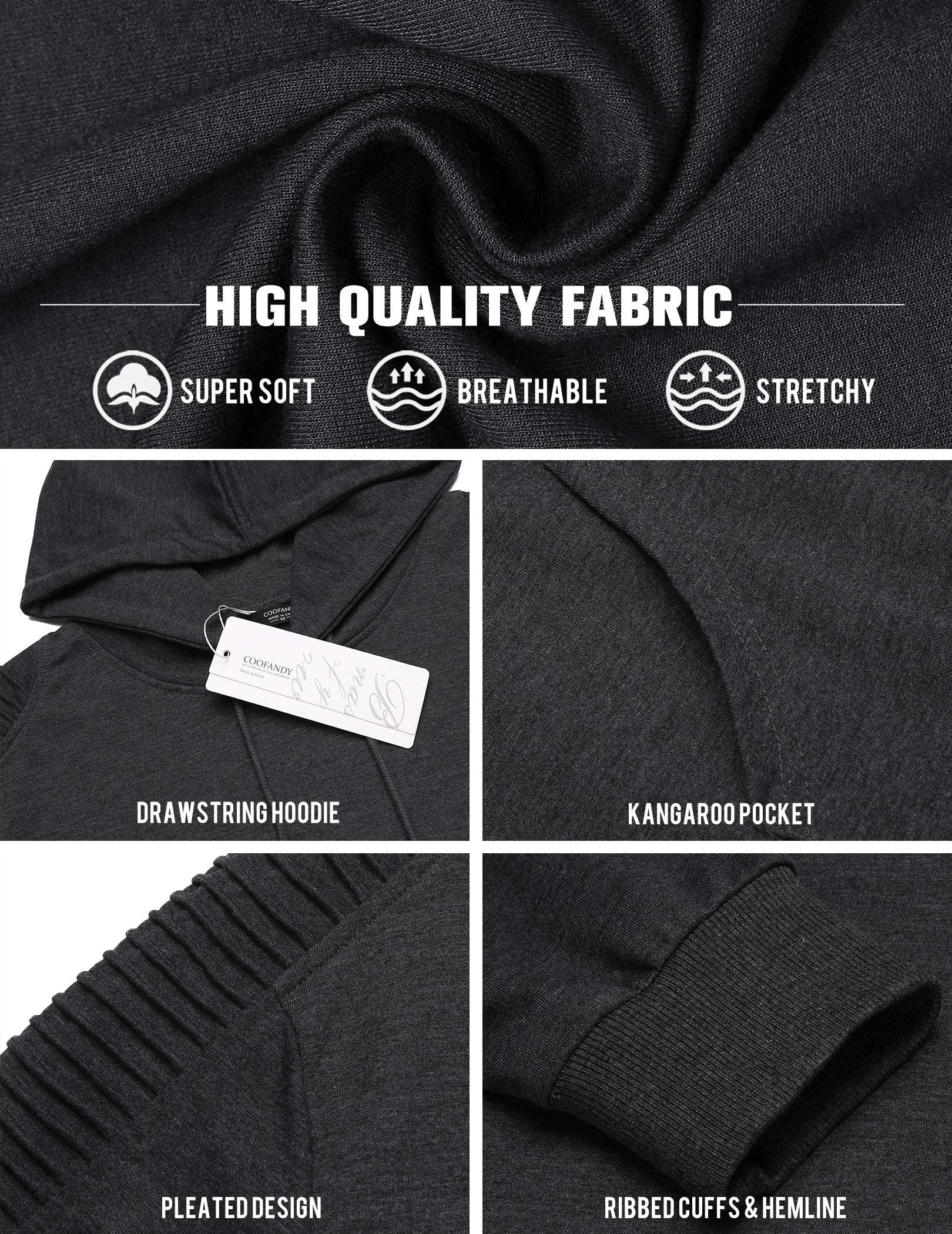 COOFANDY Mens Hoodie Casual Drawstring Athletic Hoodies Hooded Pullover Sweatshirts with Pocket