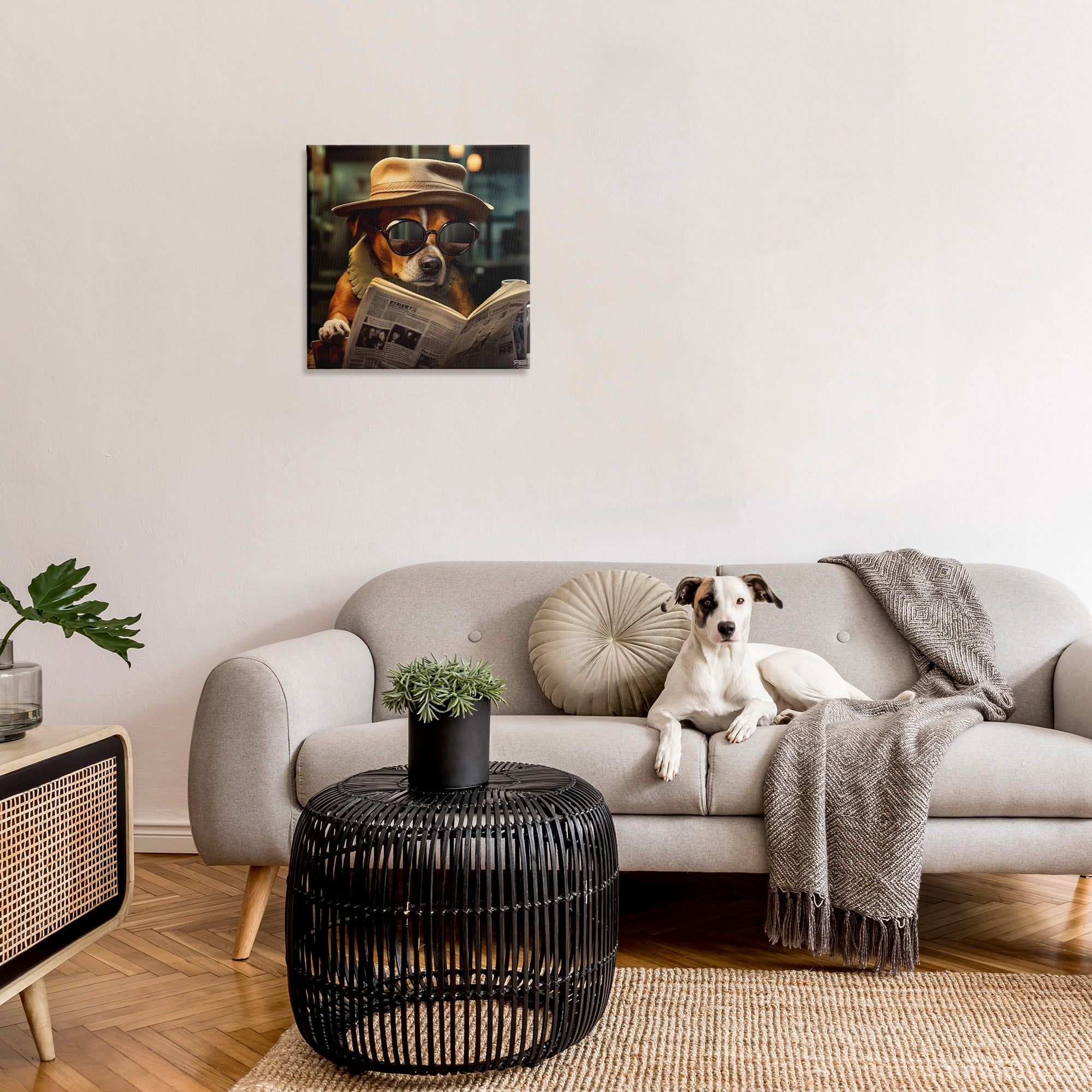 Stupell Industries Dog Reading Newspaper Animals & Insects Painting Gallery Wrapped Canvas Art Print Wall Art, 24 x 24