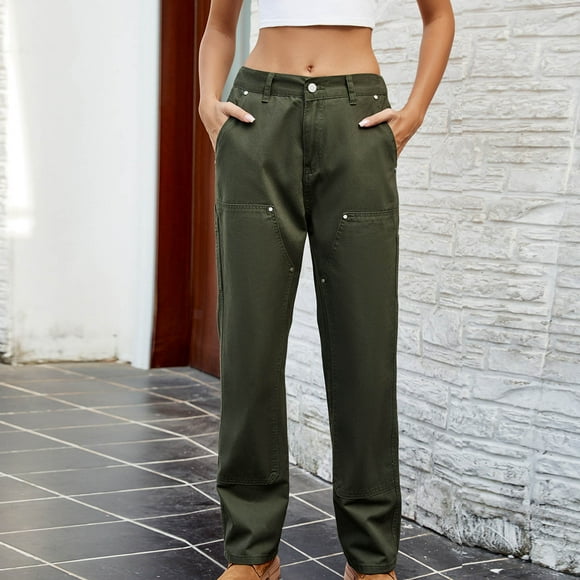 Frostluinai Trouser Jeans for Women High Waist Straight Leg Denim Pants Solid Color Wide Leg Jean Pants Lounge Baggy Jeans with Pocket Womens Jeans