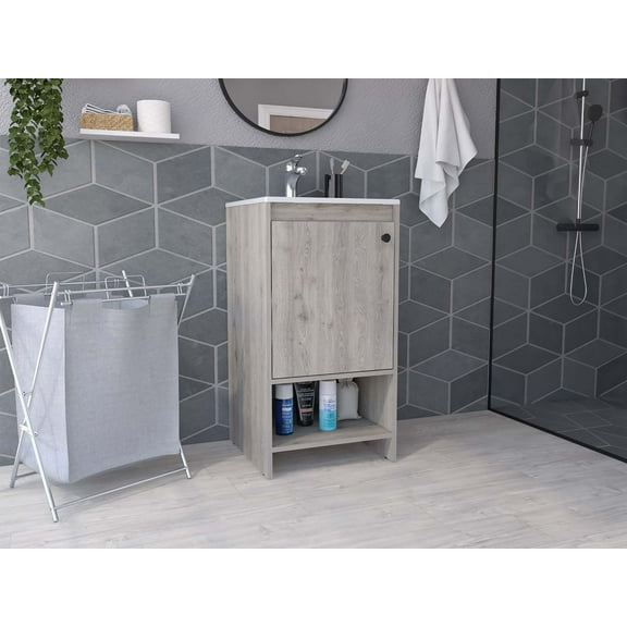 Jane Bathroom Vanity, Single Door Cabinet, Two Shelves