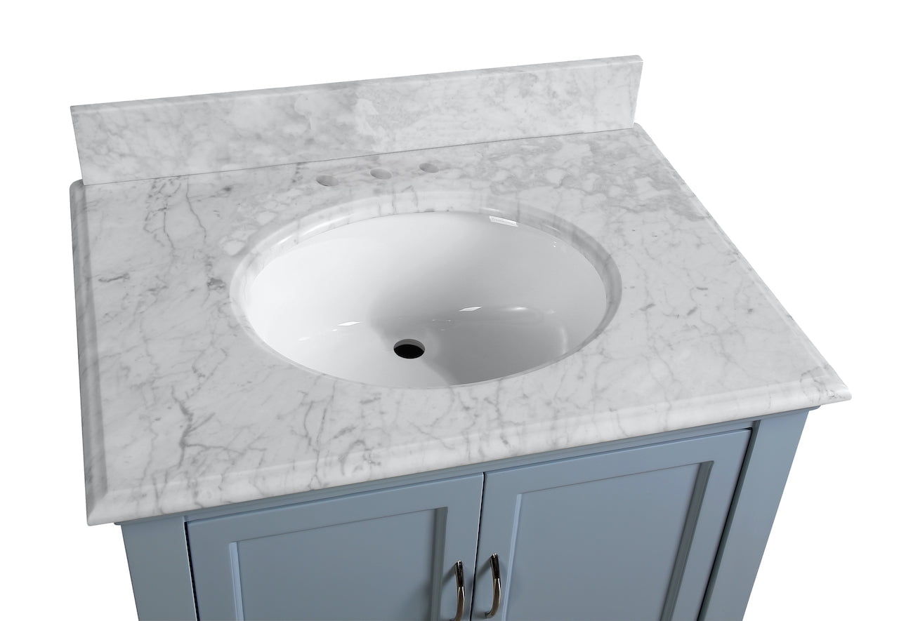 Beverly 30" Bathroom Vanity with Powder Blue Cabinet and Carrara Marble Top