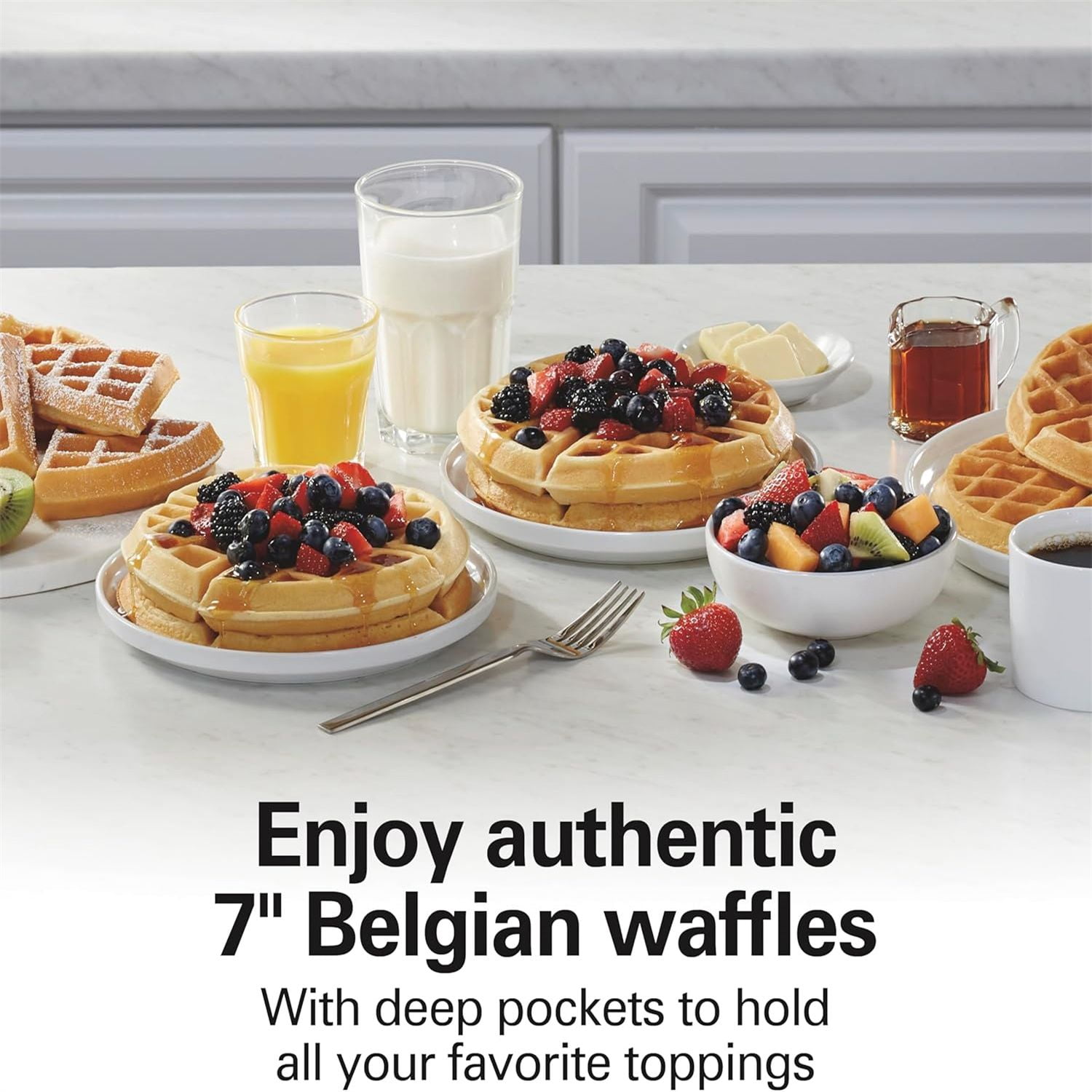Belgian Waffle Maker with PFAS-Free Non-Stick Ceramic-Coated Plates, Browning Control, Indicator Lights, Stainless Steel