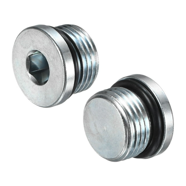 Uxcell 2-Pack 3/4-16UNF Tapón de ajuste de tubería de cabeza hexagonal interior, tapón de socket de acero inoxidable con anillo de sellado