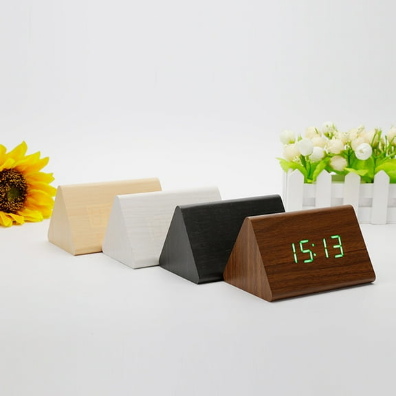 LEORX Modern White Wooden Clock with LED Display Alarm Snooze and Indoor Thermometer