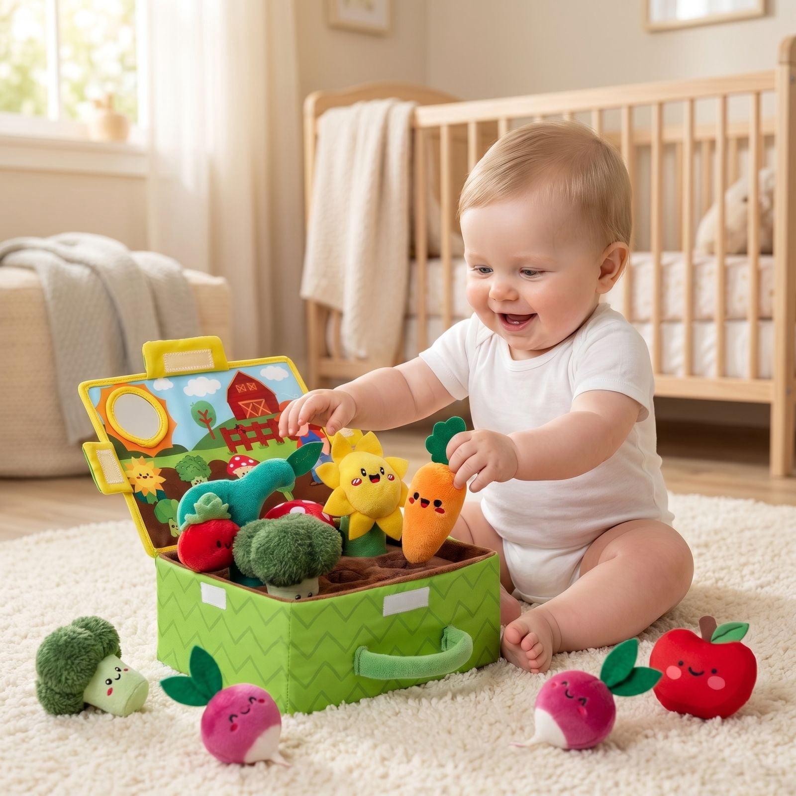 Baby Toys 6-12 Months - Fruits Garden Plant Plush, Kid Sensory Kitchen Playset Early Educational Gift for 1 2 3 Year Infant Boy Girl
