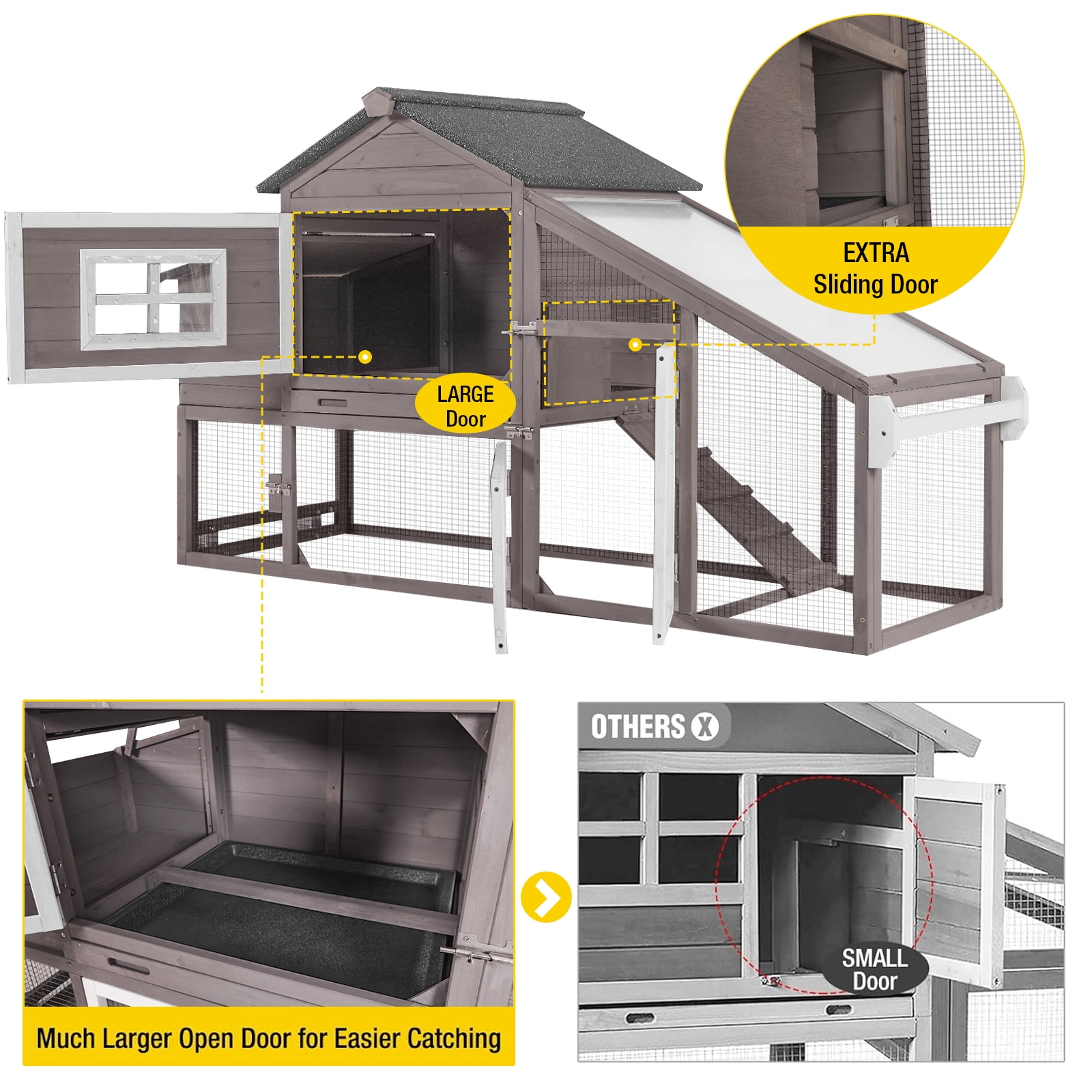 Aivituvin Mobile Chicken Coop with Wheels for 2-4 Chickens, Weatherproof Chicken House Poultry Cage with Nesting Box, Leakproof Pull-Out Tray for Outdoor Backyard, Brown