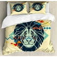 thumbnail image 1 of Lion Duvet Cover Set King Size, Portrait of A Wild Mammal with Abstract Triangles and Zig Zags Contemporary Style, Decorative 3 Piece Bedding Set with 2 Pillow Shams, Multicolor, by Ambesonne, 1 of 3