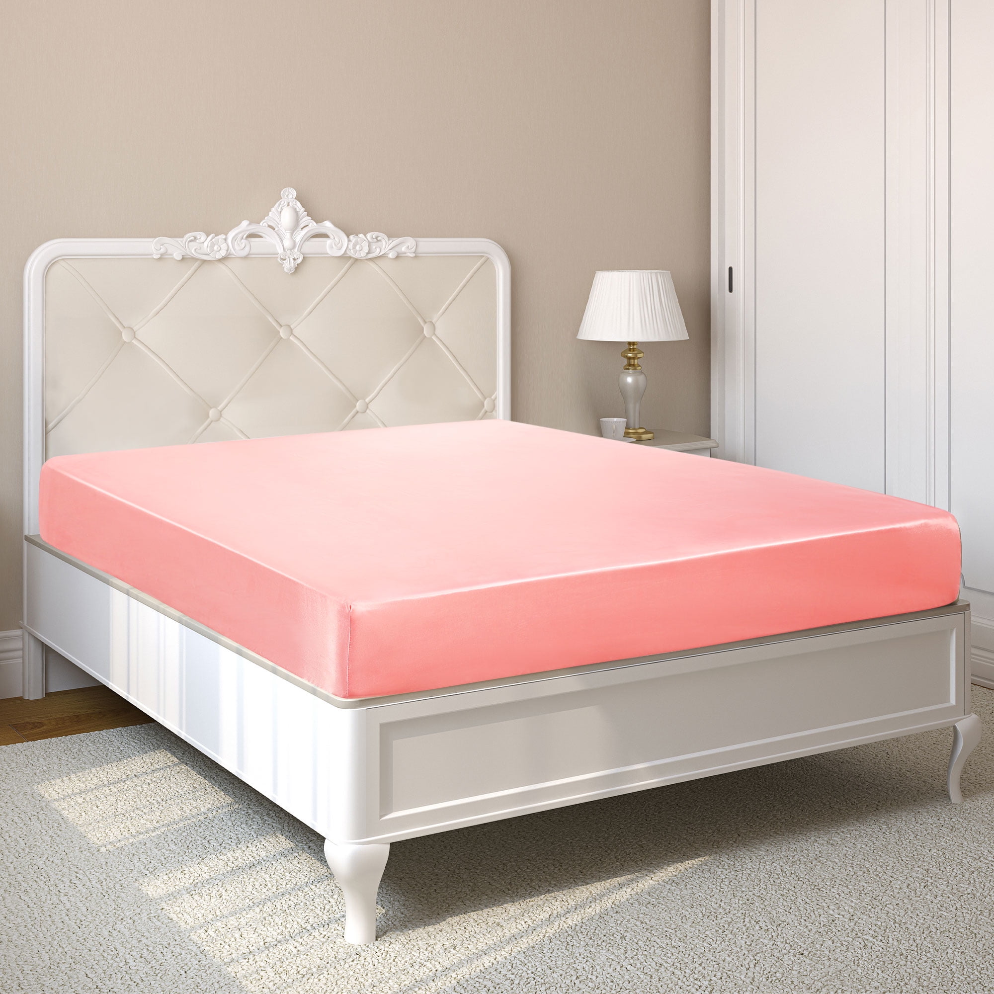 Unique Bargains 12" Large Pocket Satin Silk Fitted Sheet Twin Pink