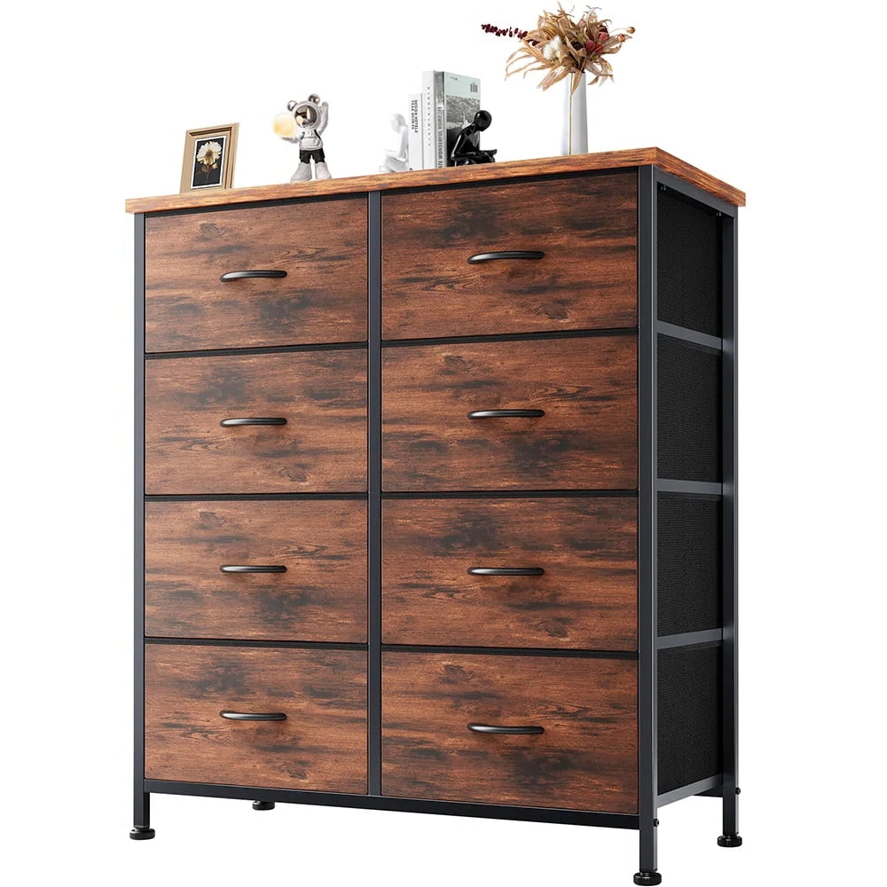 Gianna Dressers with 8 Fabric Drawers, Drawer Cabinet for Kitchen, Office, Hallway, Rustic Brown