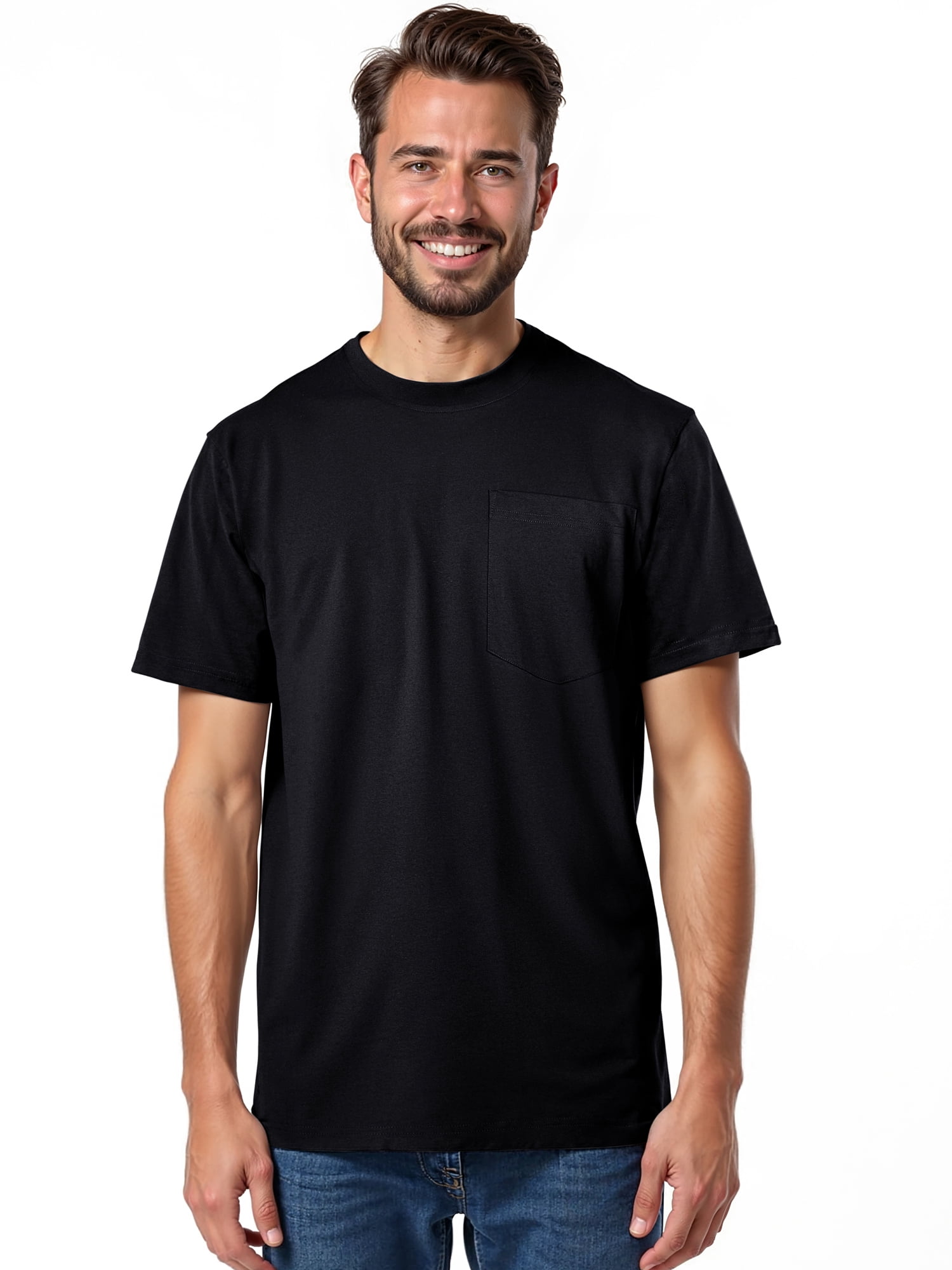 Brahma Men's Pocket T-Shirts Moisture-Wicking Short Sleeve Work Shirt, Black/Black, 2-Pack