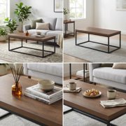 Walnut Coffee Table | Modern Industrial Rectangular Table With Black Metal