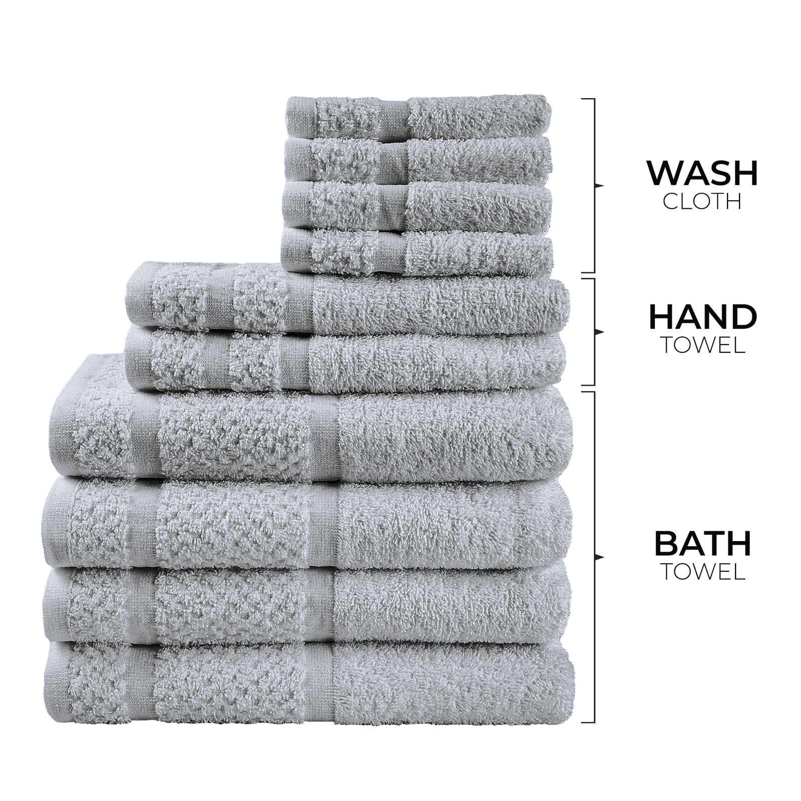 10 Piece Bath Towel Set with Upgraded Softness & Durability, Grey USA