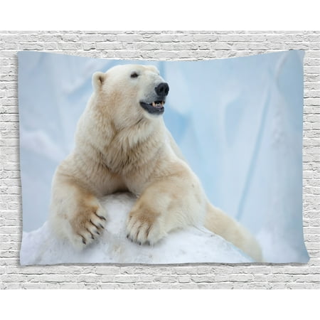 - Zoo Tapestry, Portrait of Large White Polar Bear on Ice Claws Antarctica North Outdoors, Wall Hanging for Bedroom Living Room Dorm Decor, 60W X 40L Inches, Light Blue Cream White, by Ambesonne
