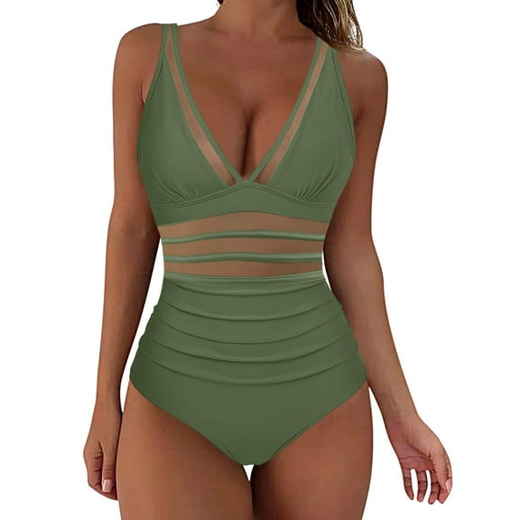 Fmbrln Womens One Piece Swimsuit Sexy V Neck Solid Color Bathing Suit Built in Bra Adjustable Strap High Cut Swimwear