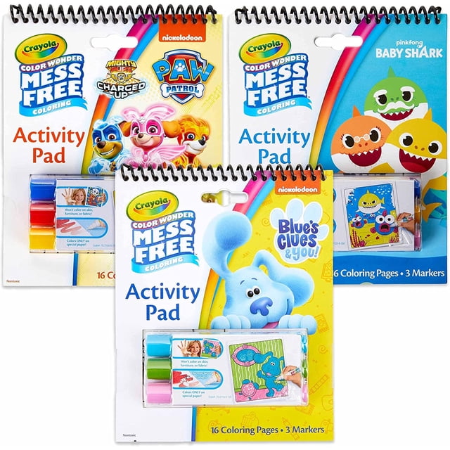 Crayola Baby Shark Paw Patrol Blues Clues 3 Color Wonder Almohadillas y Marcadores