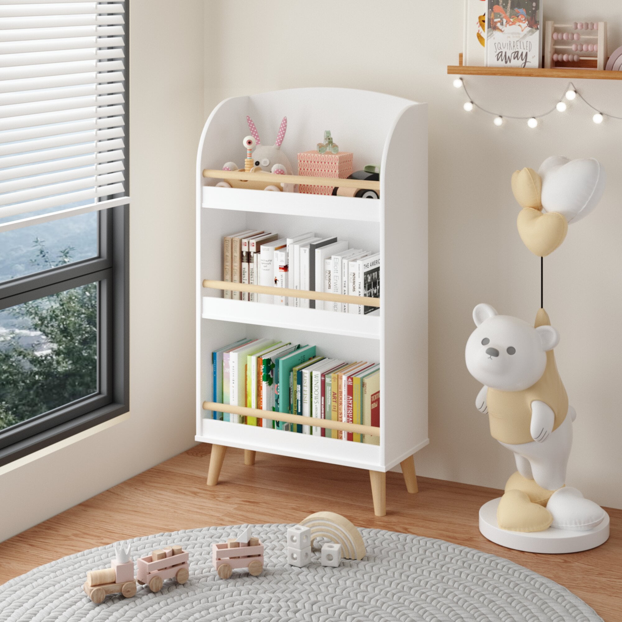 Yoneston 3-Tier Bookshelf for Kids, Bookcase with Open Shelf Toy Storage Rack for Bedroom, Playroom, Nursery, White