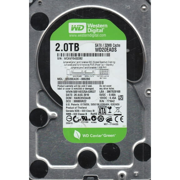 WD20EADS-00S2B0, DCM HARCHV2AAB, Western Digital 2TB SATA 3.5 Hard Drive