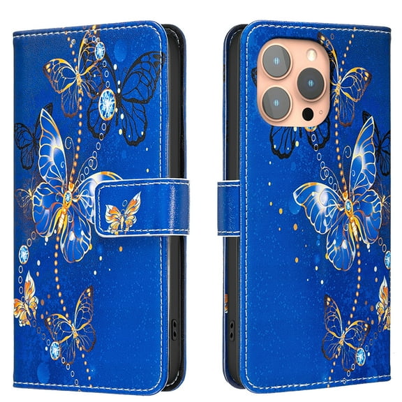 Allytechgroup iPhone 11 Pro Case Wallet Cover with Card Holder, Flip Folio Phone Case for Apple iPhone 11 Pro with Magnetic Closure, Kickstand & RFID Blocking Case for Women Men, Purple Butterfly