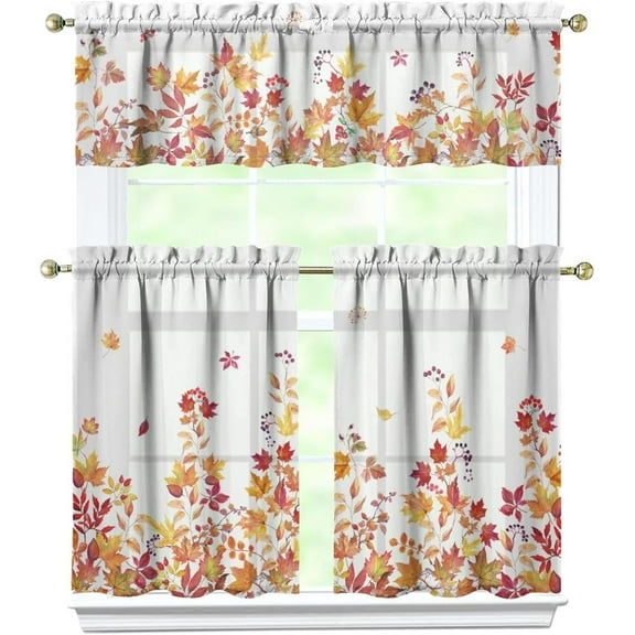 Fall Kitchen Curtains and Valance Set of 3