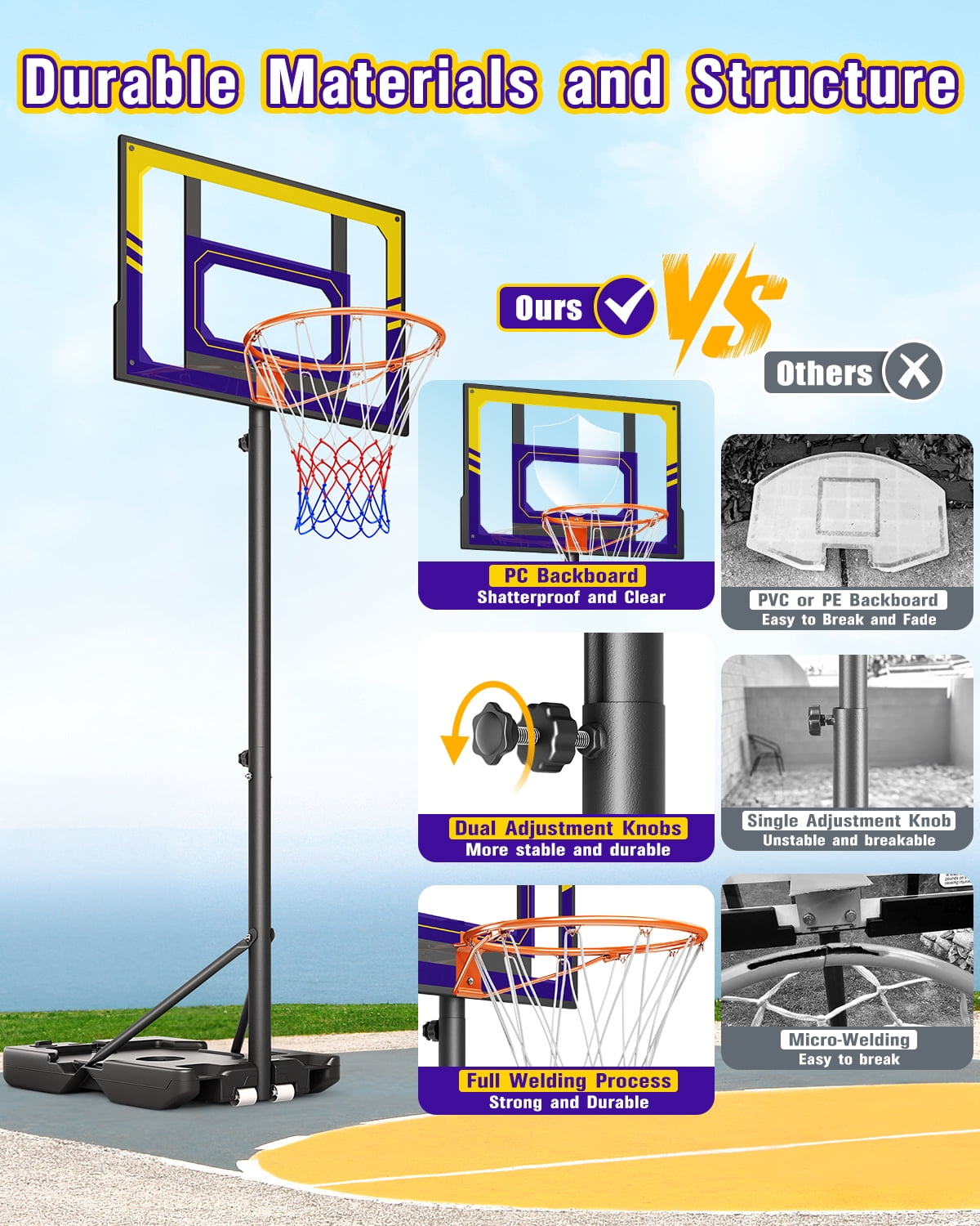 Tonbux Kids Basketball Hoop Adjustable 3.5-7ft, Portable Basketball Hoop & Goals for Kids/Teens/Youth in Backyard/Driveway/Indoor, Shatterproof PC Backboard and Multifuctional Base