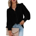 thumbnail image 6 of Womens Button Down Shirts Casual Long Sleeve Blouses Solid Color V Neck Shirt Tops, 6 of 10