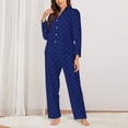 thumbnail image 2 of Balery Navy Blue Conjunto de Pijama con Estampado para Mujer, Conjunto de Dos Piezas con Manga Larga, Ropa de Dormir Suave con Bolsillos, Pijamas Cómodos-Small, 2 of 7