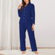 thumbnail image 2 of Balery Navy Blue Conjunto de Pijama con Estampado para Mujer, Conjunto de Dos Piezas con Manga Larga, Ropa de Dormir Suave con Bolsillos, Pijamas Cómodos-Small, 2 of 7