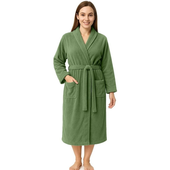 RIVERSIDE 100% Cotton Terry Bathrobe for Men & Women, Absorbent Spa Robe with Shawl Collar, Belt & Pockets - Sage