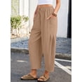 thumbnail image 6 of Chiclily Women's High Waisted Palazzo Pants Casual Loose Light Khaki Wide Leg Trousers with Pockets Drawstring Flowy Pants, Size L, 6 of 7