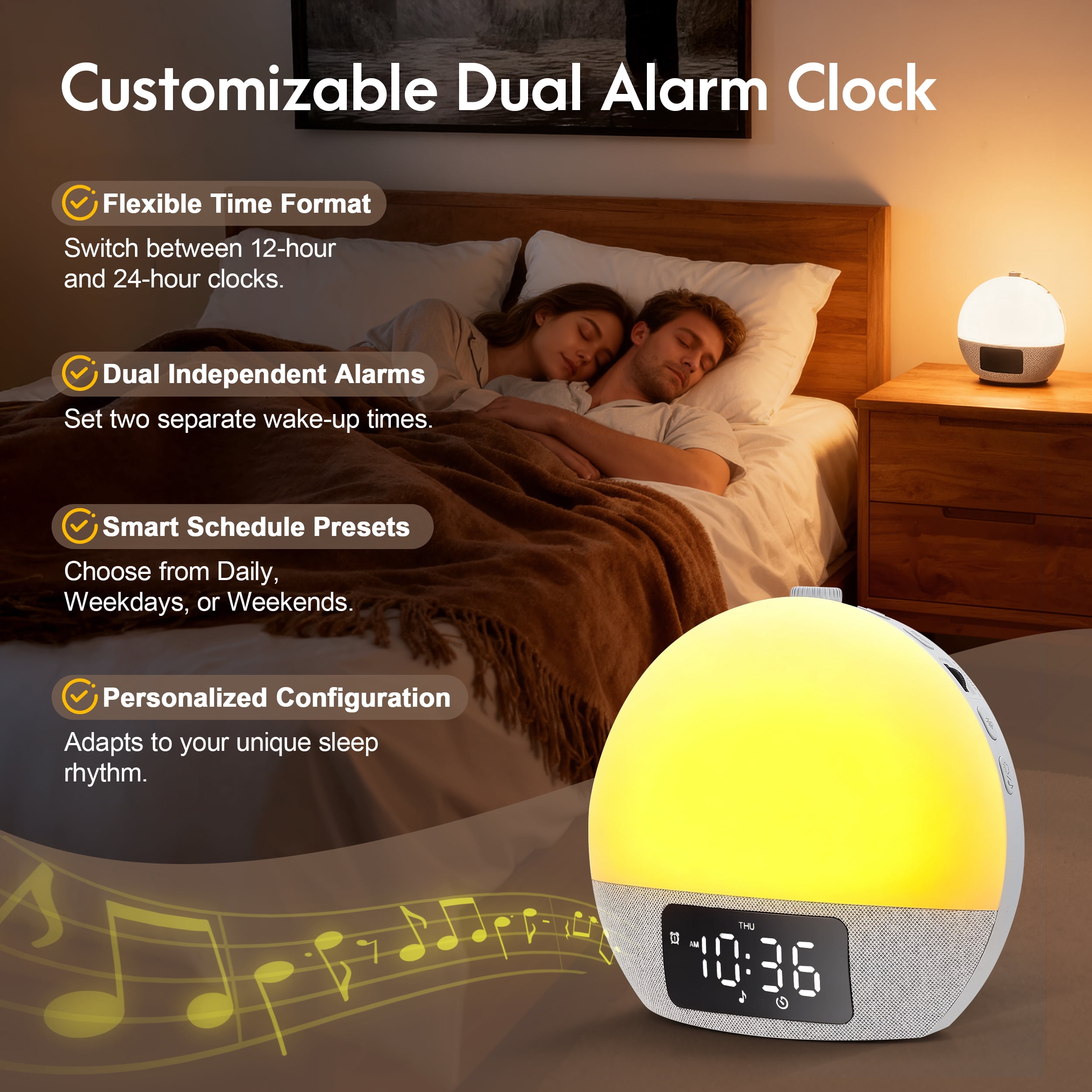 Doulami Sunrise Alarm Clock Wake Up Light White Noise Machine Natural Wake-Up Light with 25 Sleep Sounds & 17 Lights