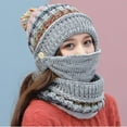 thumbnail image 3 of HESHENG 3Pcs/Set Women Winter Outdoor Plush Rainbow Color Knitted Hat Beanie Scarf Face Cover Cycling Warm Set, 3 of 6