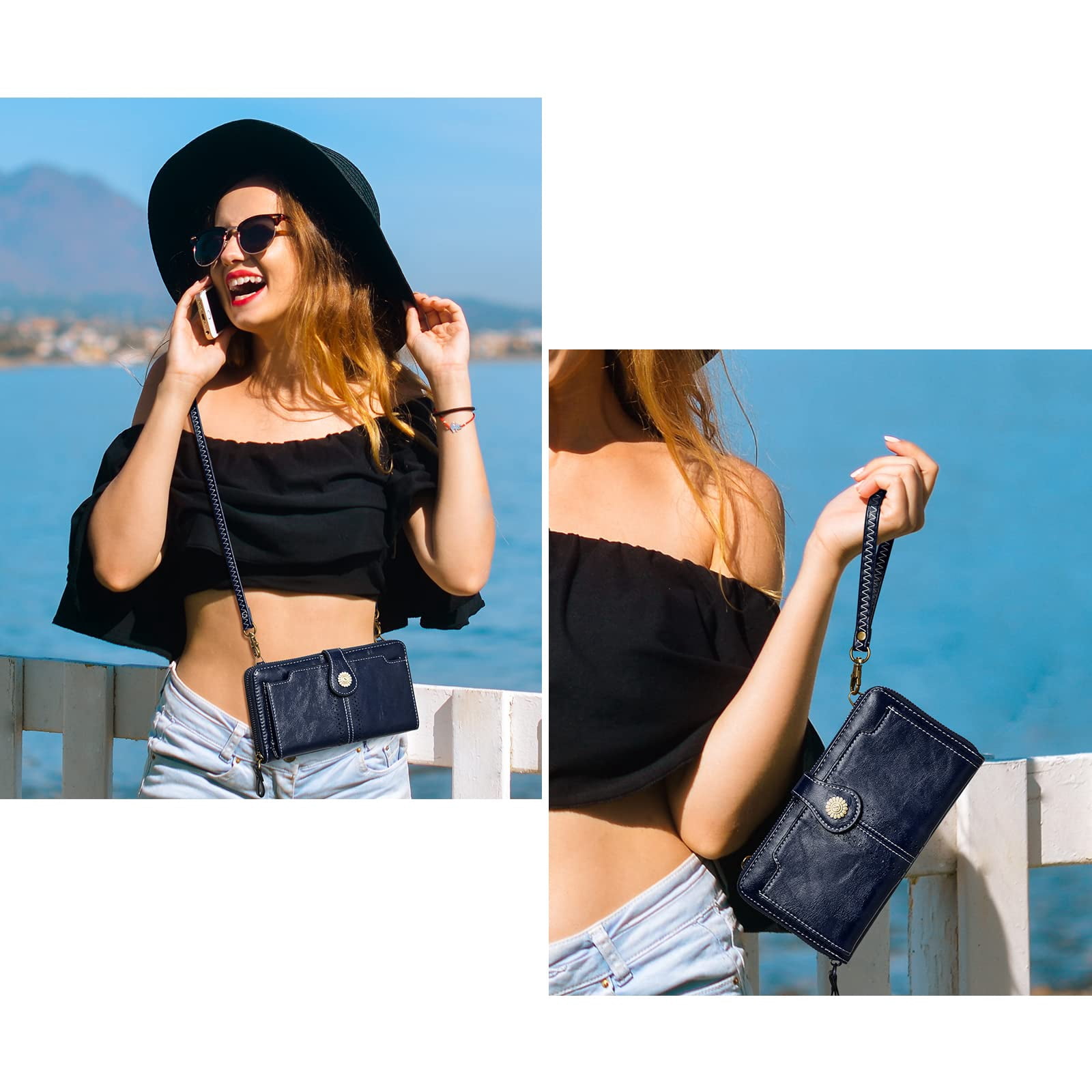S-ZONE Vegan Leather Crossbody Bags for Women Small Cell Phone Purse RFID Blocking Clutch Purses with 2 Straps
