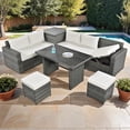 thumbnail image 2 of 6-Piece Outdoor Furniture Set All Weather Rattan Sectional Sofa Set, Outdoor Conversation Set with Adjustable Seat, Storage Box, Removable Covers, Beige, 2 of 10