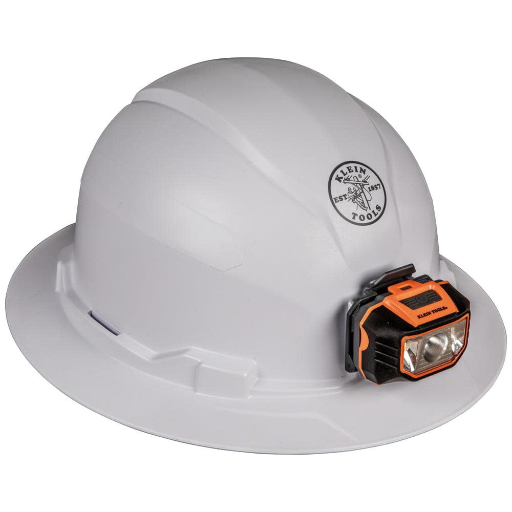 Klein Tools Hard Hat, Non-Vented Brim with Headlamp