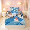 thumbnail image 4 of Manfei Festive Christmas Twin Sheets,Snowman Penguin Deer Animals Bedding,Blue White,3pcs,1 Flat Sheet,1 Fitted Sheet and 1 Pillowcase, 4 of 6